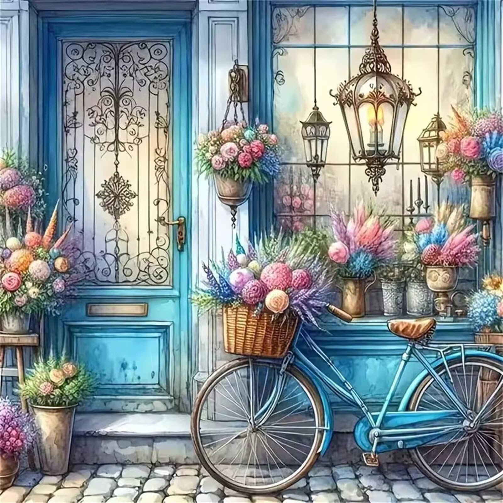Puzzle 1000 elementów dla dorosłych, kwiaty werandy, rower, klasyczne puzzle 65 x 65 cm, gra zręcznościowa dla całej rodziny, kolorowa gra układana, dekoracja domu