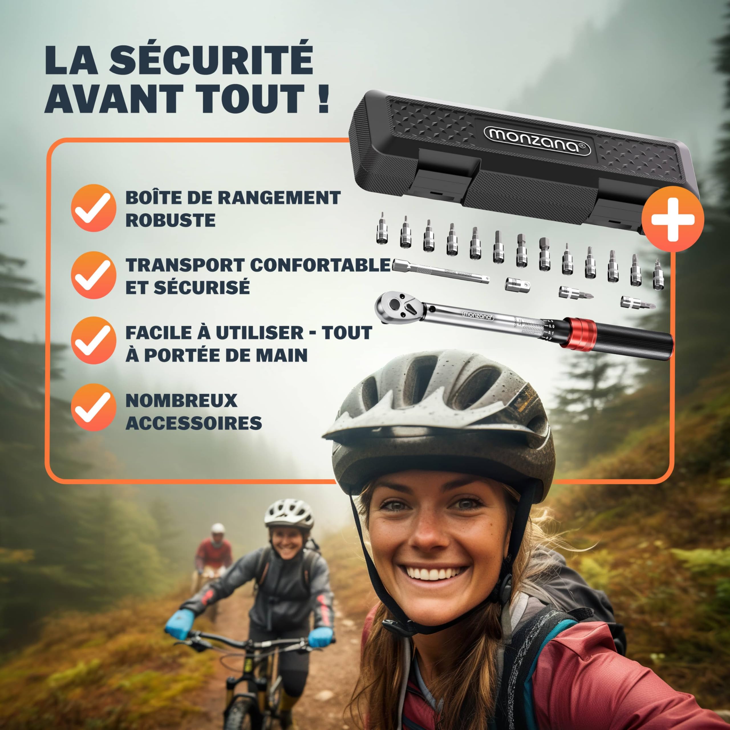 MONZANA® Pied d'atelier vélo Pliable 30/50kg clé dynamométrique 1/4' 1-25 Nm 18 pcs boîte Sac de Rangement Pied de réparation vélo électrique Support VTT