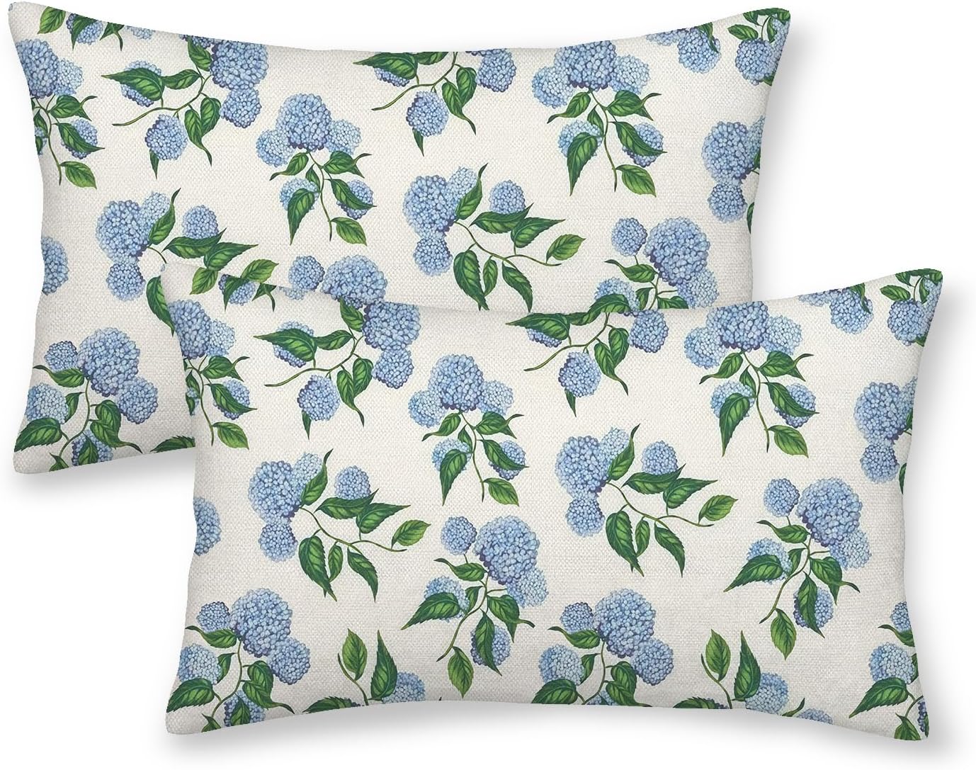 Gloteery Blue Green Throw Pillow Covers 12x20 Inch 2 Pcs Vintage Hydrangea Floral Outdoor Decor Pillow Covers Flower Spring Summer Seasonal Decorative Pillowcase Linen Cushion Cover for Couch Sofa
