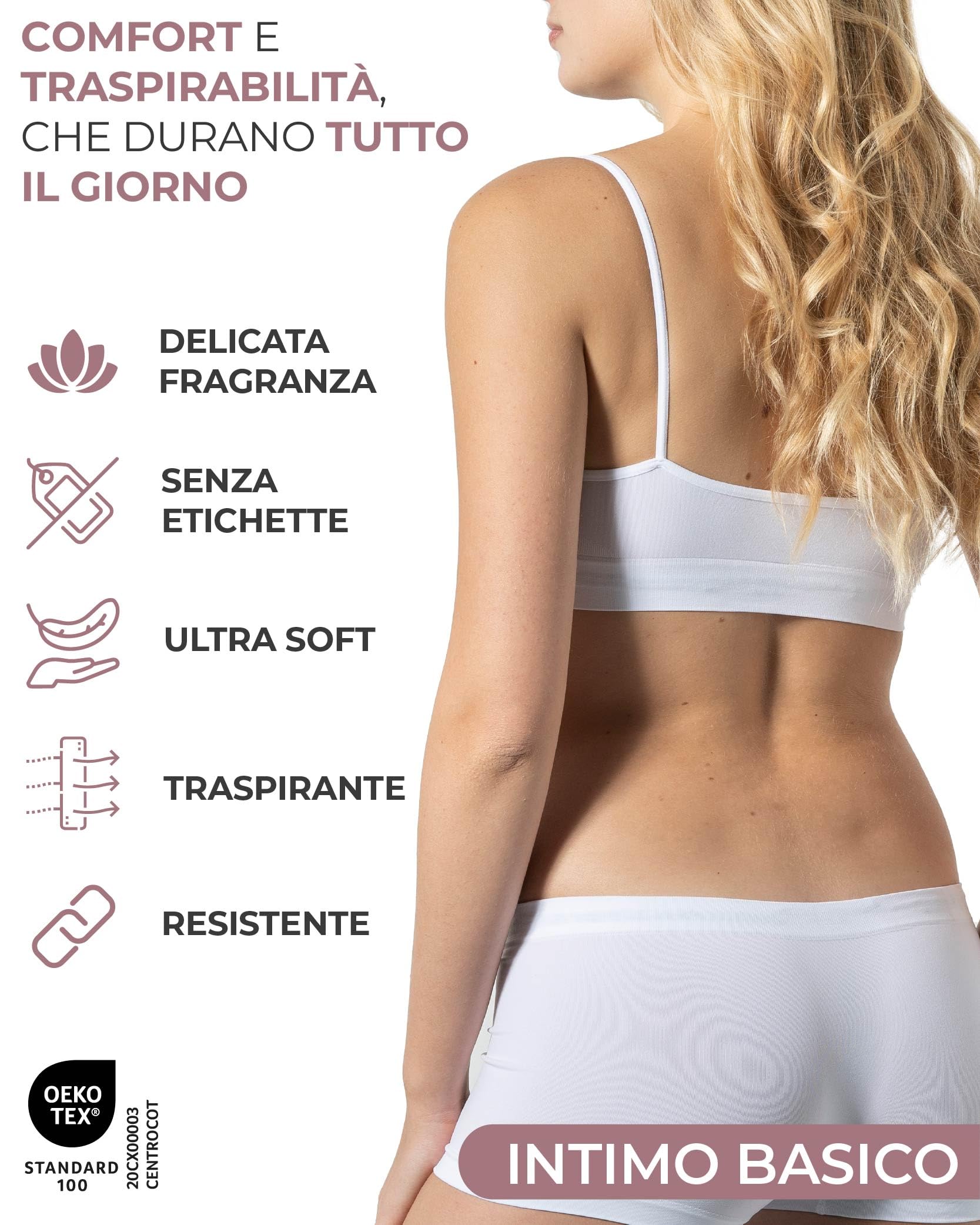 Risalti Reggiseno Senza Ferretto Spalla Stretta 3 pz - Bralette Donna Senza Cuciture ed Etichette, Reggiseno Donna in Microfibra Elasticizzata, Brassiere, Top Morbido, Intimo - Made in Italy