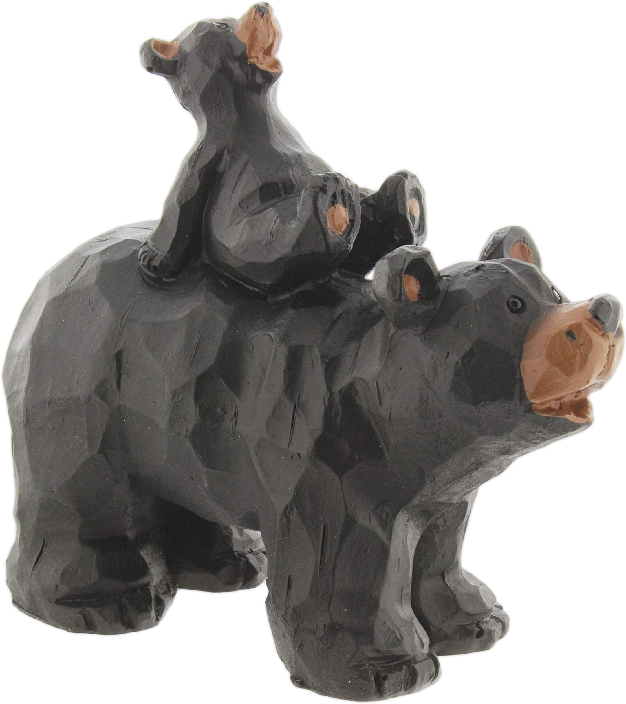 SLIFKA Resin Piggy Back Bear Cub Figurine Hand-Carved Wood Look