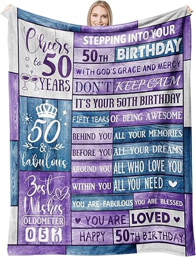 Regalos de cumpleaños 50 para mujer, ideas de regalo de cumpleaños 50, regalos de 50 años para mujeres, manta suave de 60 x 50 pulgadas, regalos de