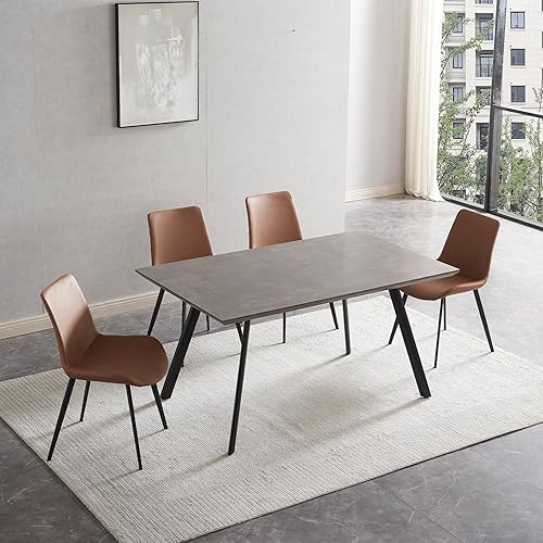 Miniatura 111 de Combinación de mesa de comedor y silla moderna extensible de 63 a 79 pulgadas, juego de mesa de comedor familiar de 6/8 personas, tablero de mesa de
