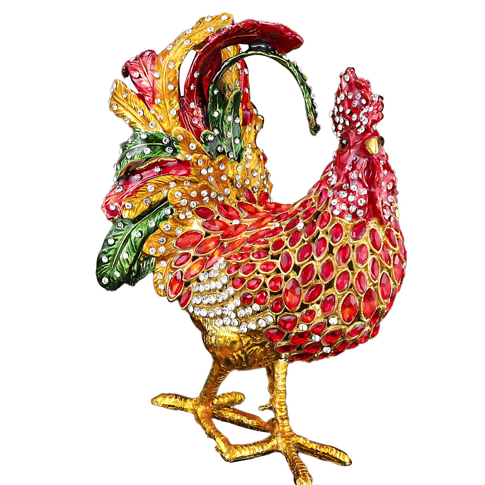 Obotsnoi Decorative Rooster Shaped Aluminum Jewelry Container Box with Secure Closure for Safekeeping Stylish Items Rings Storage Solution