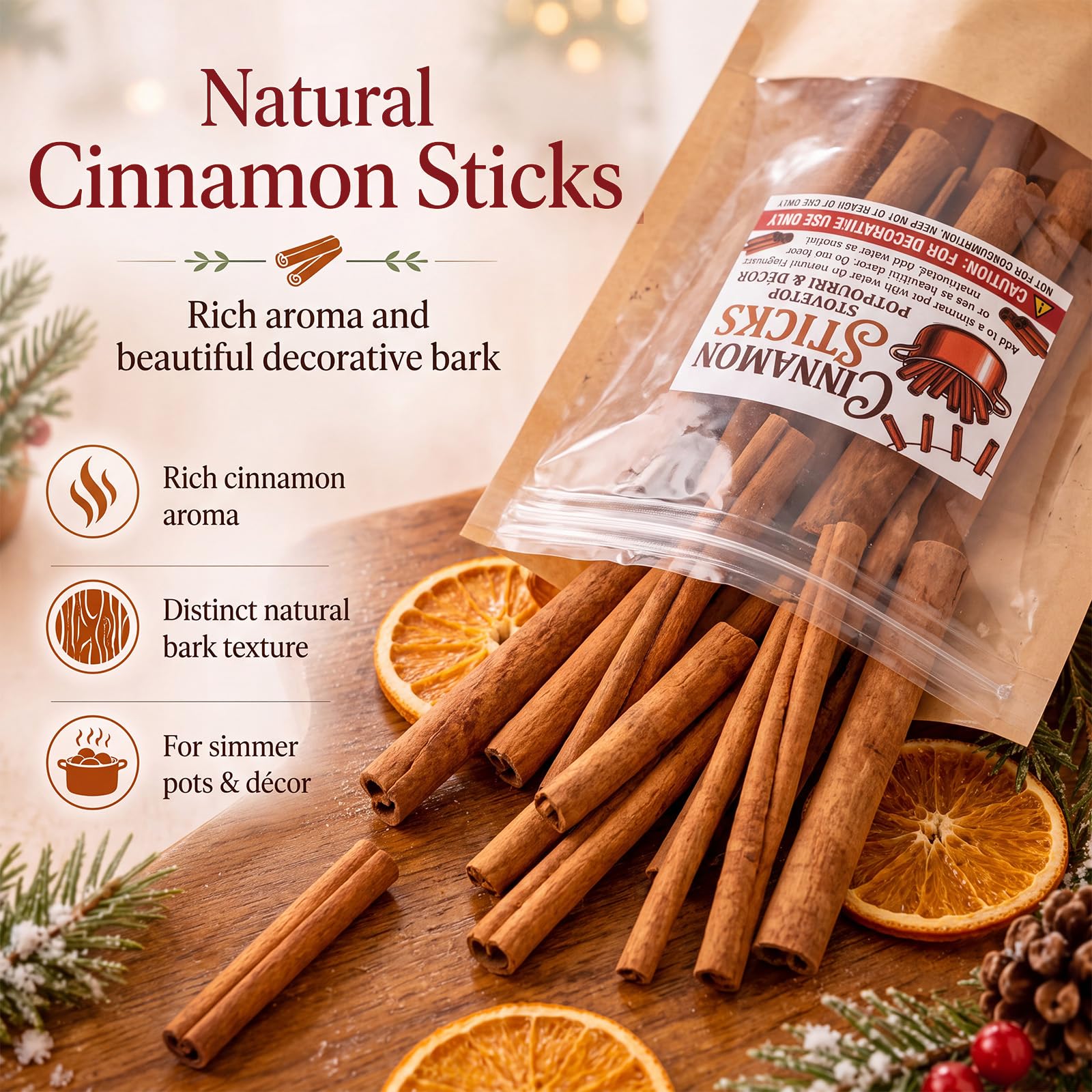 Lot de 6 pots pourris de Noël 480 g, bâtons de cannelle | Botaniques séchées sur la cuisinière avec autocollants, mélanges de pot-pourri d'épices non toxiques
