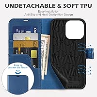 Vista 5 de SHIELDON Funda para iPhone 13 Pro 5G, funda de piel auténtica tipo cartera para iPhone 13 Pro con bloqueo RFID, tarjetero y función atril, funda
