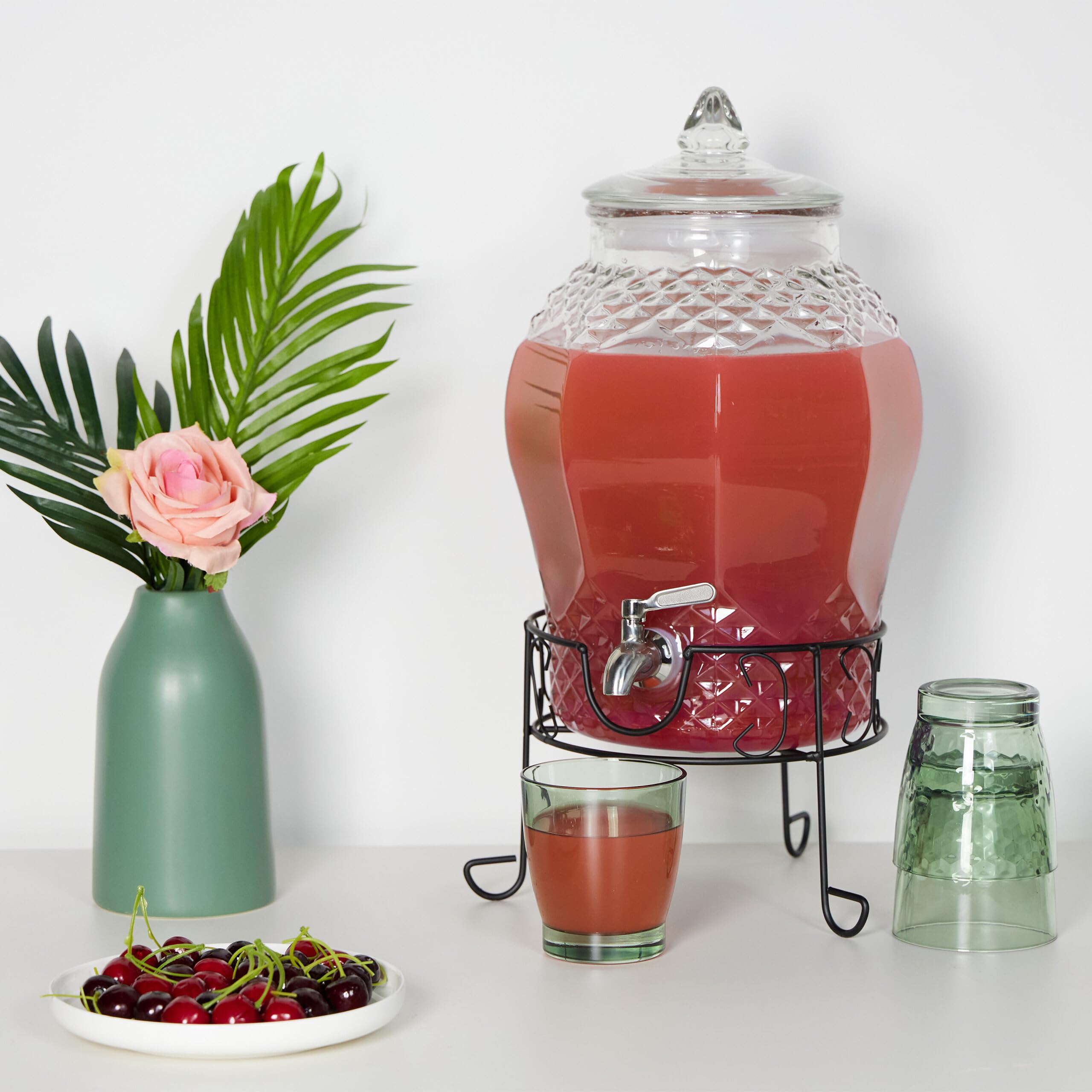 Relaxdays Distributeur de Boisson, avec Support et Robinet, 8 litres, pour Votre Limonade, Transparent