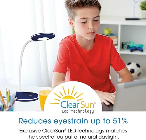 Miniatura 4 de OttLite Lámpara de escritorio LED de estudio, controles activados por tacto, 3 ajustes de brillo, LED ClearSun, cuello ajustable, diseño moderno