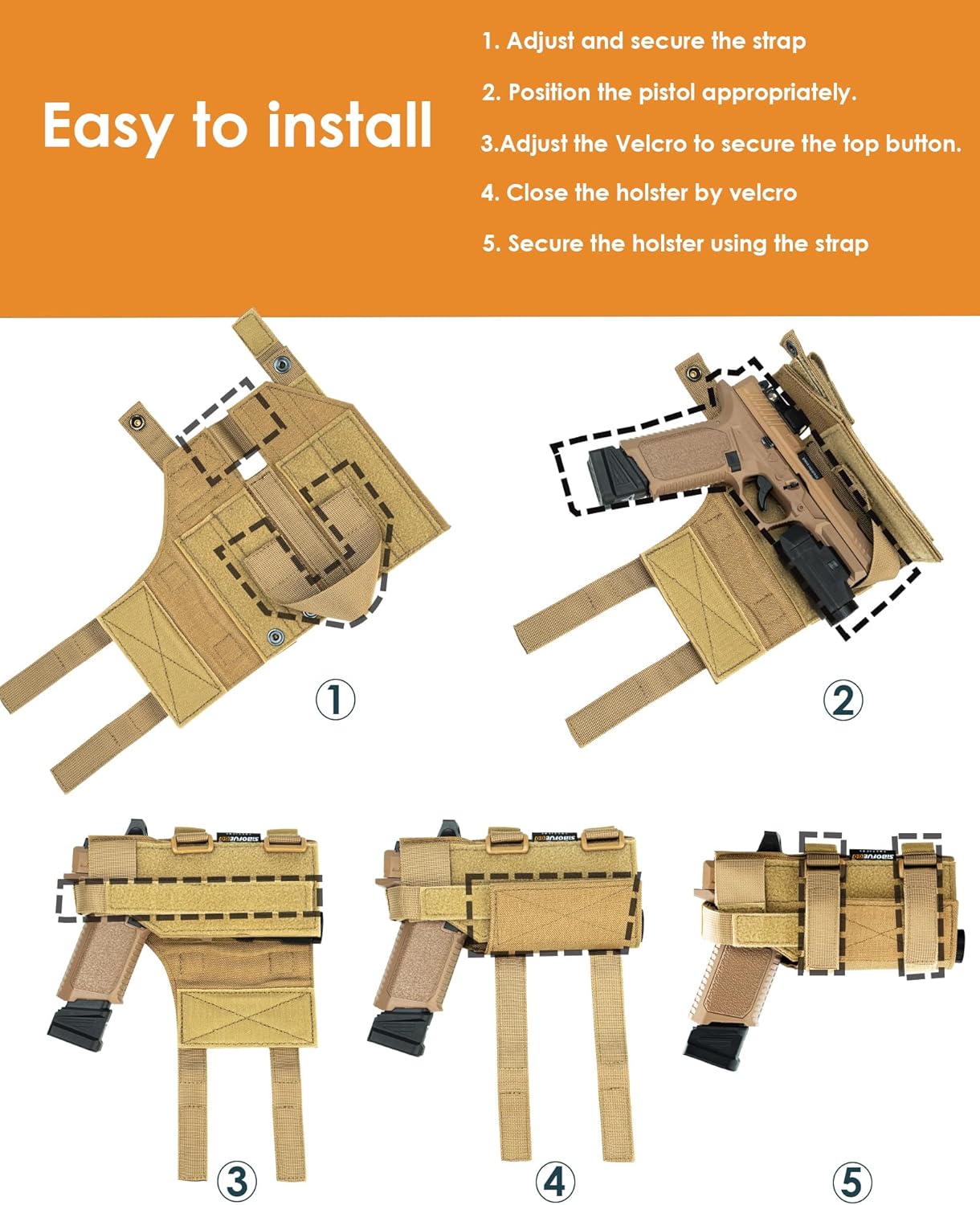 Universal Gun Holster Molle Holster - Adjustable Molle Pistol Holster for RDS Red Dot Sights,Airsoft Pistol Holster for 1911, Glock, Sig, and More.
