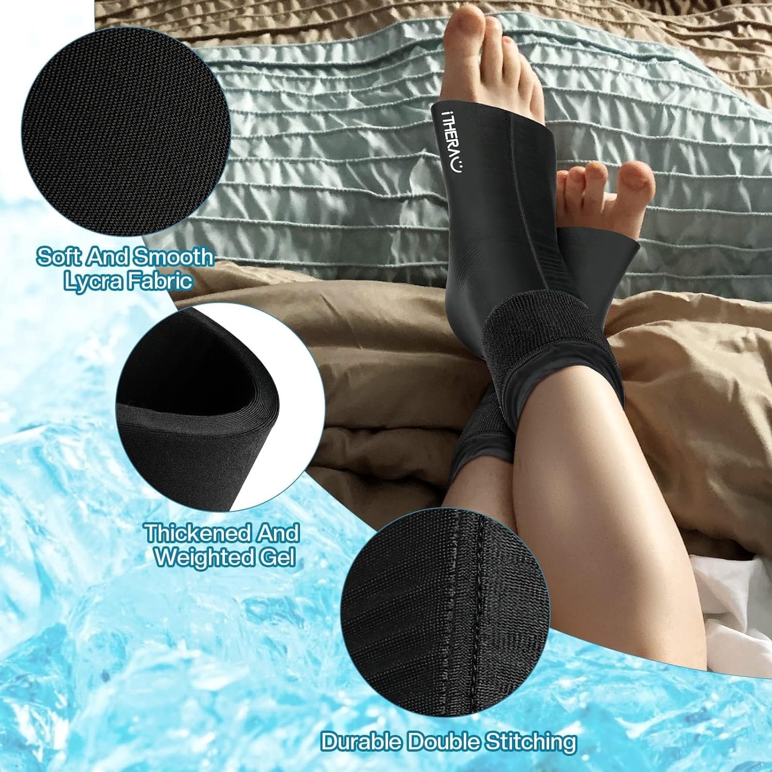I-THERA-U Calcetines de refrigeración para tobillos, pies grandes, reutilizables, gel Ice Pack, paquete de refrigeración, manguito de enfriamiento para pies para fascitis plantar, esguinces de