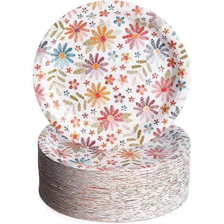 100 Floral Paper Plates 7" Vintage Round Spring Dessert Plates