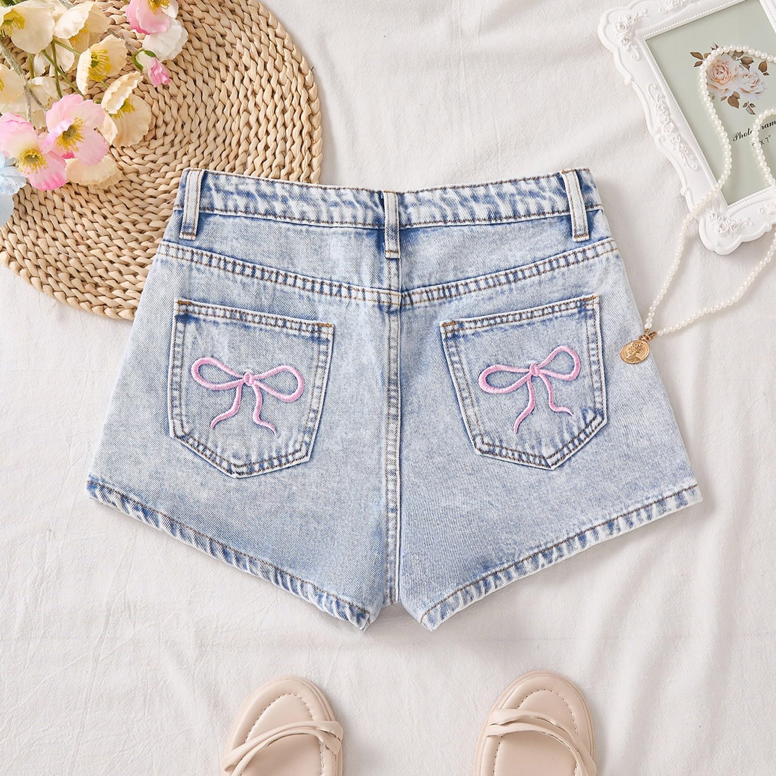 Shorts Noir Fille-Short en Jean Fin et décontracté pour Fille- Ample et Tendance- idéal pour l'été Combinaison Fille Noire