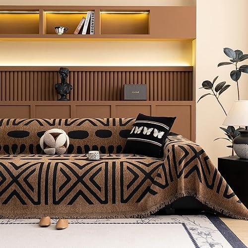 Miniatura 24 de VClife Funda de sofá bohemia para Navidad, 1 pieza, suave y cálida para sofá seccional, funda lavable de calabaza y jacquard negro para sofá biplaza