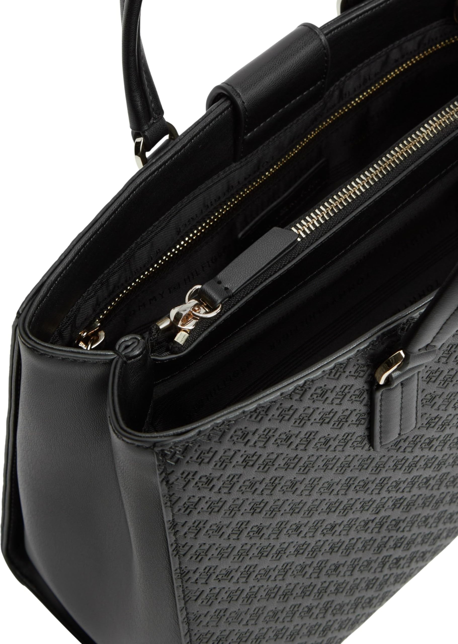 Tommy Hilfiger Damen Satchel Bag Tasche Daily mit Monogramm-Prägung, Schwarz (Black), Einheitsgröße