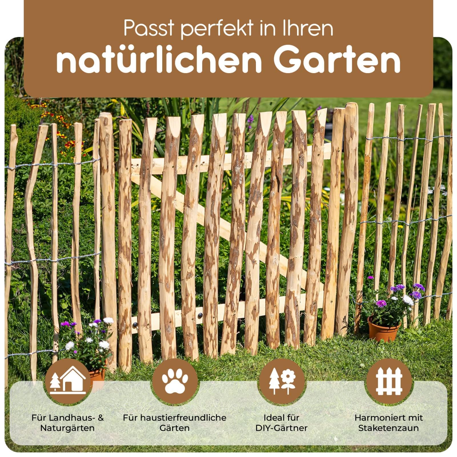 BOOGARDI Gartentor Holz imprägniert in 14 Größen · Garten Tor für Staketenzaun 80 cm hoch · Holztor Haselnuss Bauerntor Zauntor · Gartentür 100 cm breit (7-9cm Lattenabstand)