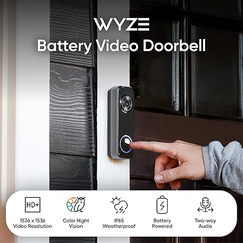 Miniatura 2 de Wyze Timbre de video con batería, cámara inalámbrica, 1536 x 1536 HD+ con visión nocturna a color, audio de 2 vías, vista 11 de pies a cabeza,