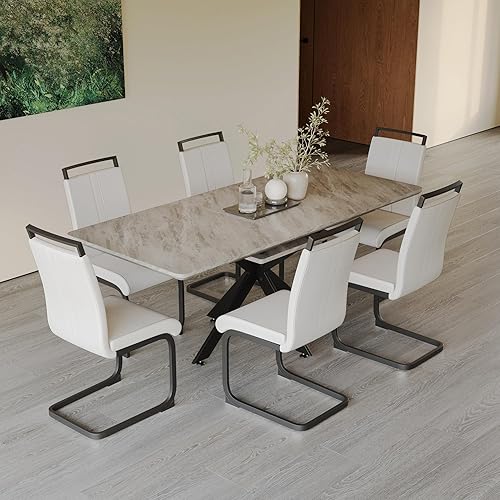 Miniatura 2 de Juego de mesa de comedor moderno para 6, juego de mesa de comedor de cocina expandible, juego de mesa de comedor de mármol sintético, juego de mesa