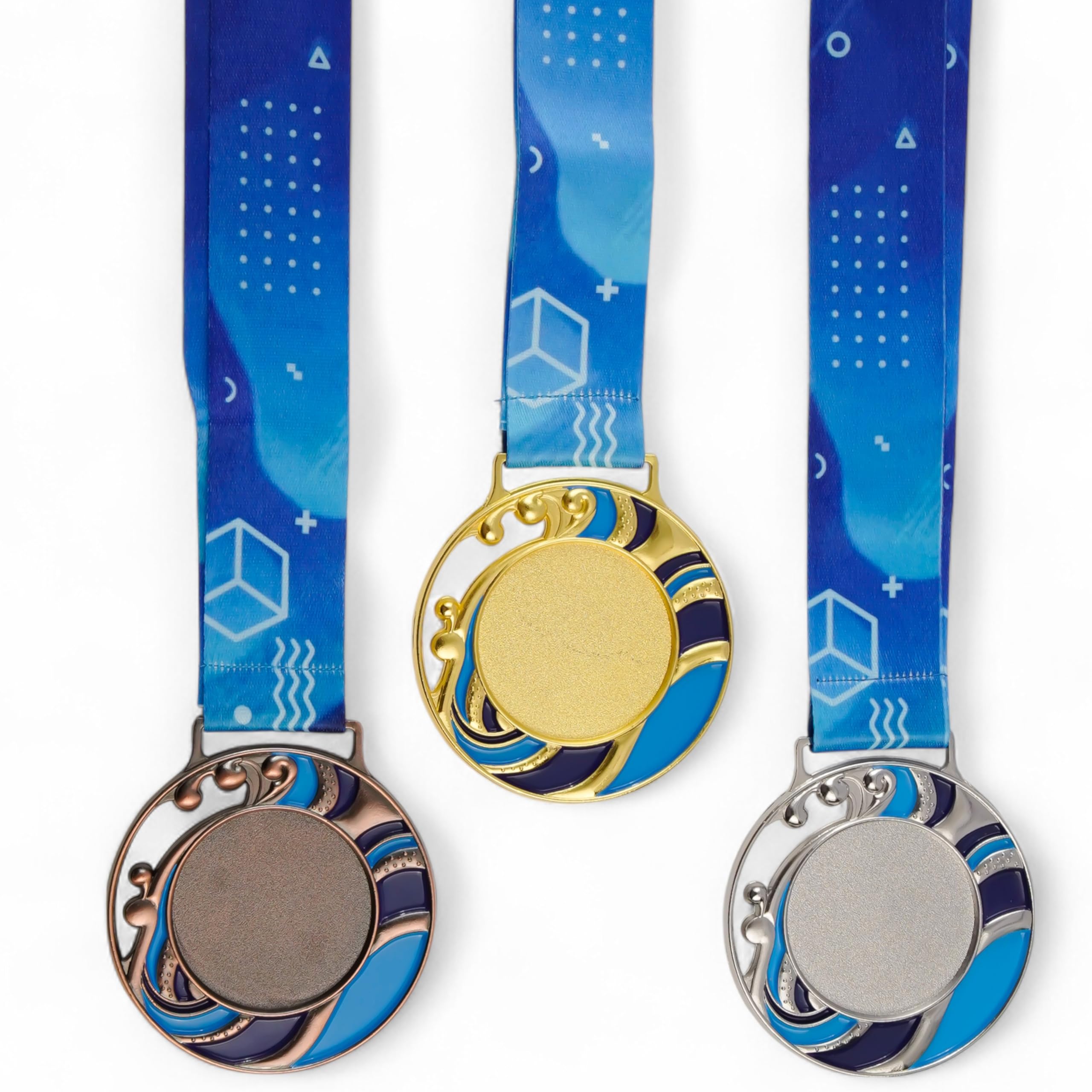 ArtRight Winner Medals for Swimming with Ribbon Set of 3 (8 cm Diameter), Gold Silver and Bronze Medals with Unique Pattern 1st 2nd 3rd Prizes for Swimming and Water Sports-picture-27