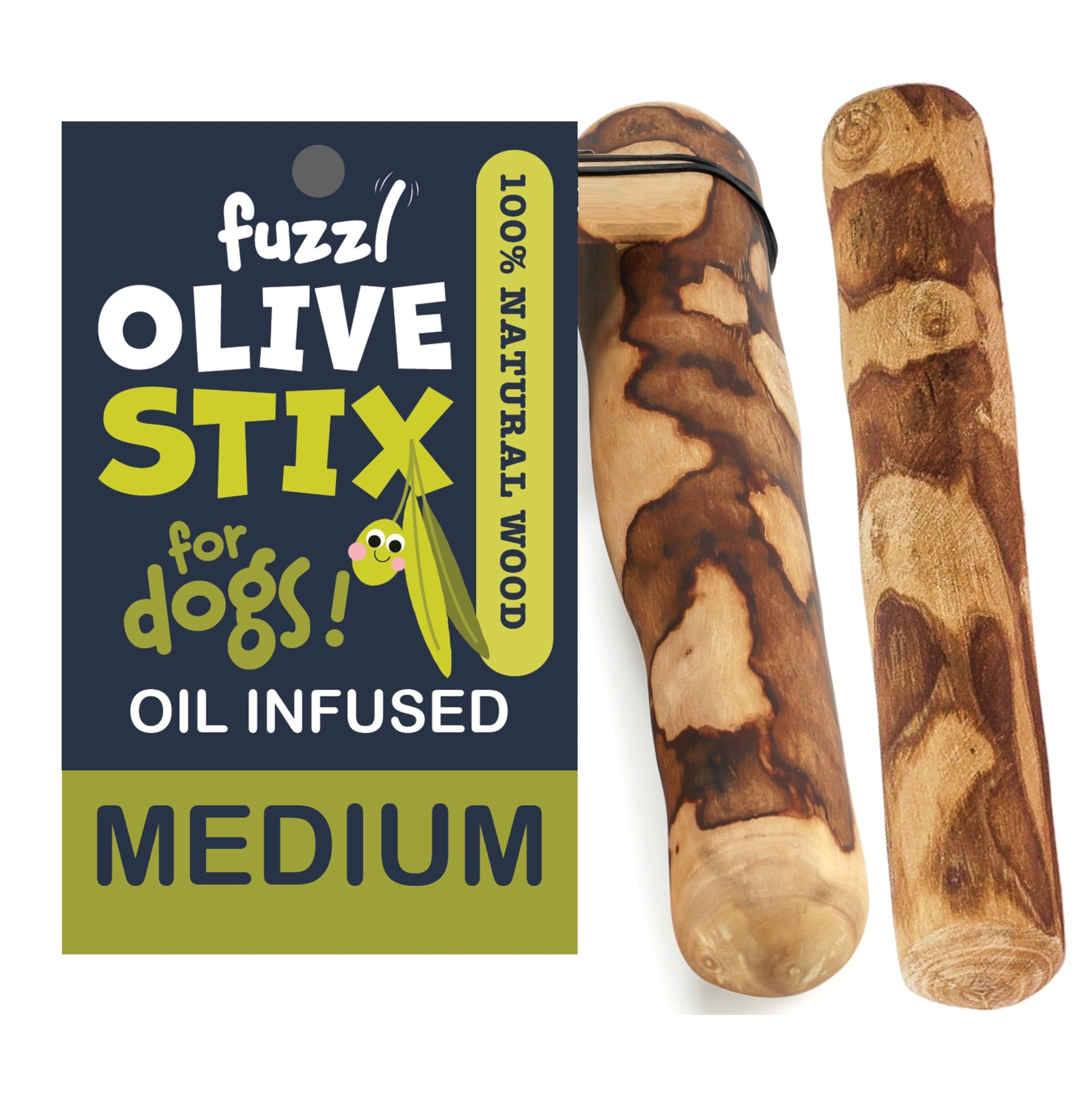 Fuzzl Olive Stix Medium 2 Pack Dog Chew Toy - Natural Olive Wood Dog Chews Tough Toys Long Lasting Chew Toys for Aggressive Chewers