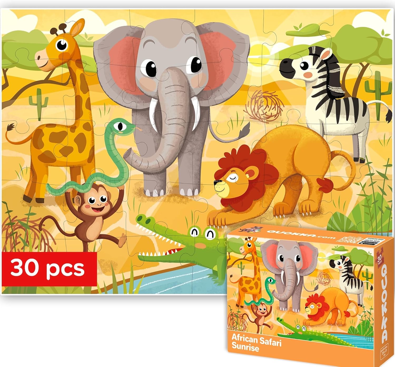 QUOKKA Puzzles for Kids Ages 3-5 - 30 Pieces Puzzles for Toddlers 2-4 - Africa Animals Learning Jigsaw Puzzles for Kids 4-6 Years Old - Educational Toys for Boy and Girl