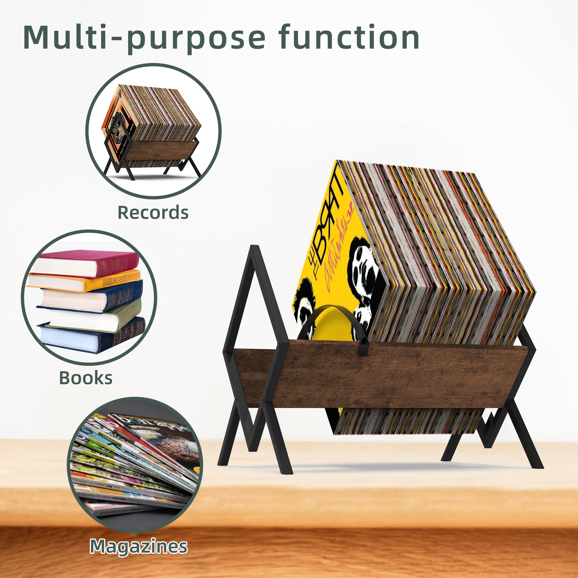 Contenitore per dischi in vinile, per 80-100 dischi in vinile, minimalista e retrò, organizer per dischi in vinile, CD, riviste, libri, documenti