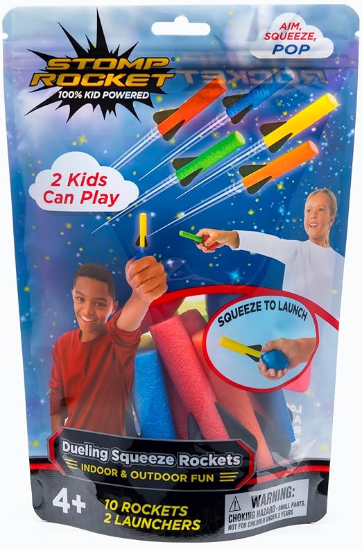 Stomp Rocket The Original Squeeze Rocket, 10 Rockets - Soft Foam Rocket Launcher STEM Gift for Boys & Girls - Ages 4 & Up - Fun Backyard & Outdoor Kids Toys Gifts for Boys & Girls