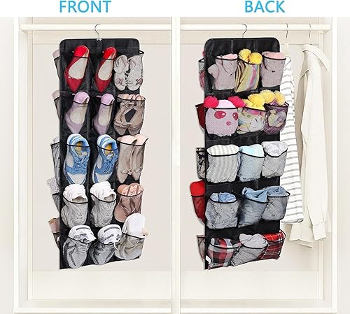 Miniatura 2 de MISSLO Zapatero colgante de doble cara con 30 bolsillos grandes para organizador de armario, con colgador giratorio, estantes colgantes para