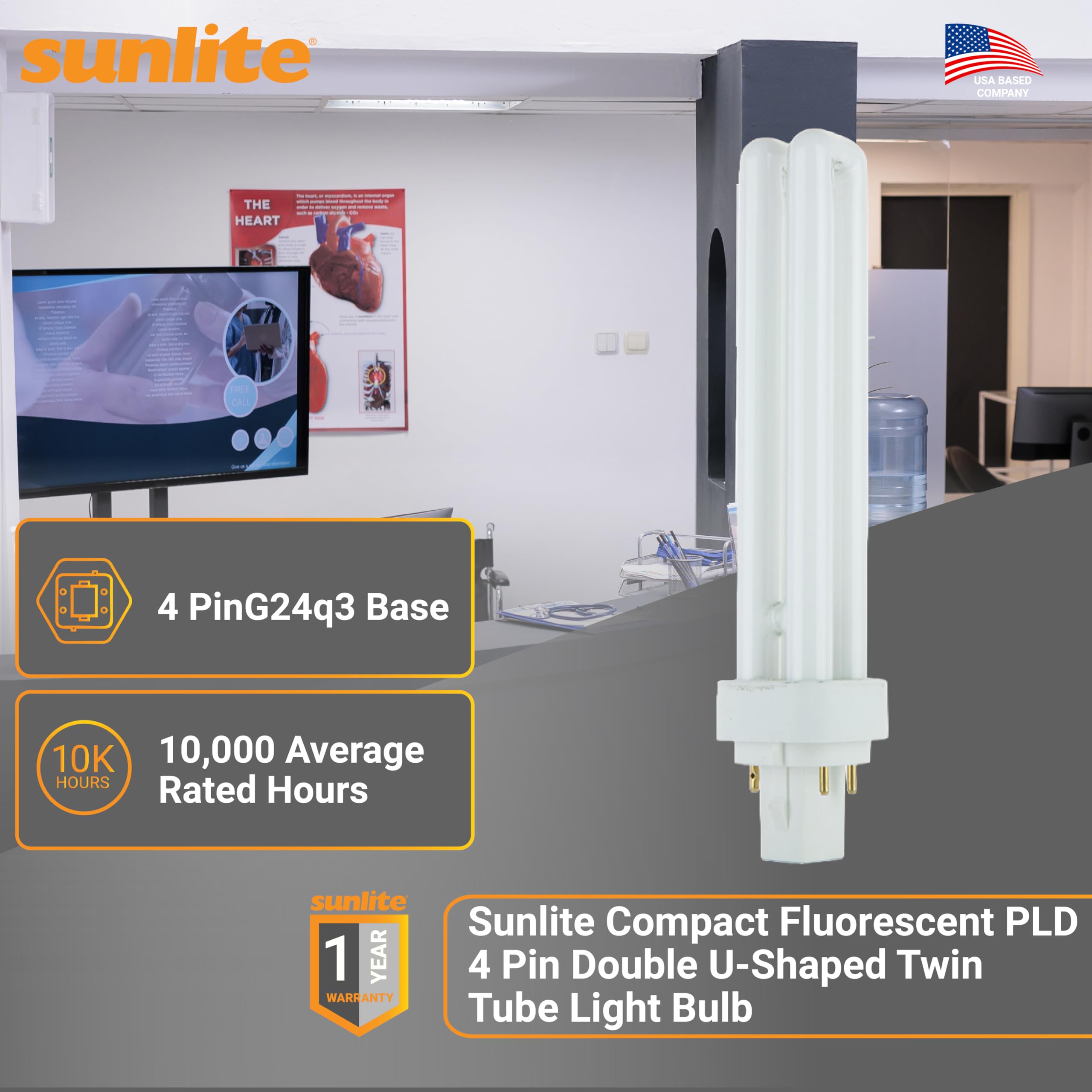 Sunlite PLD18 E SP65K 10PK 6500K Daylight Fluorescent 18W PLD Double U-Shaped Twin Tube CFL Bulbs with 4-Pin — view 2