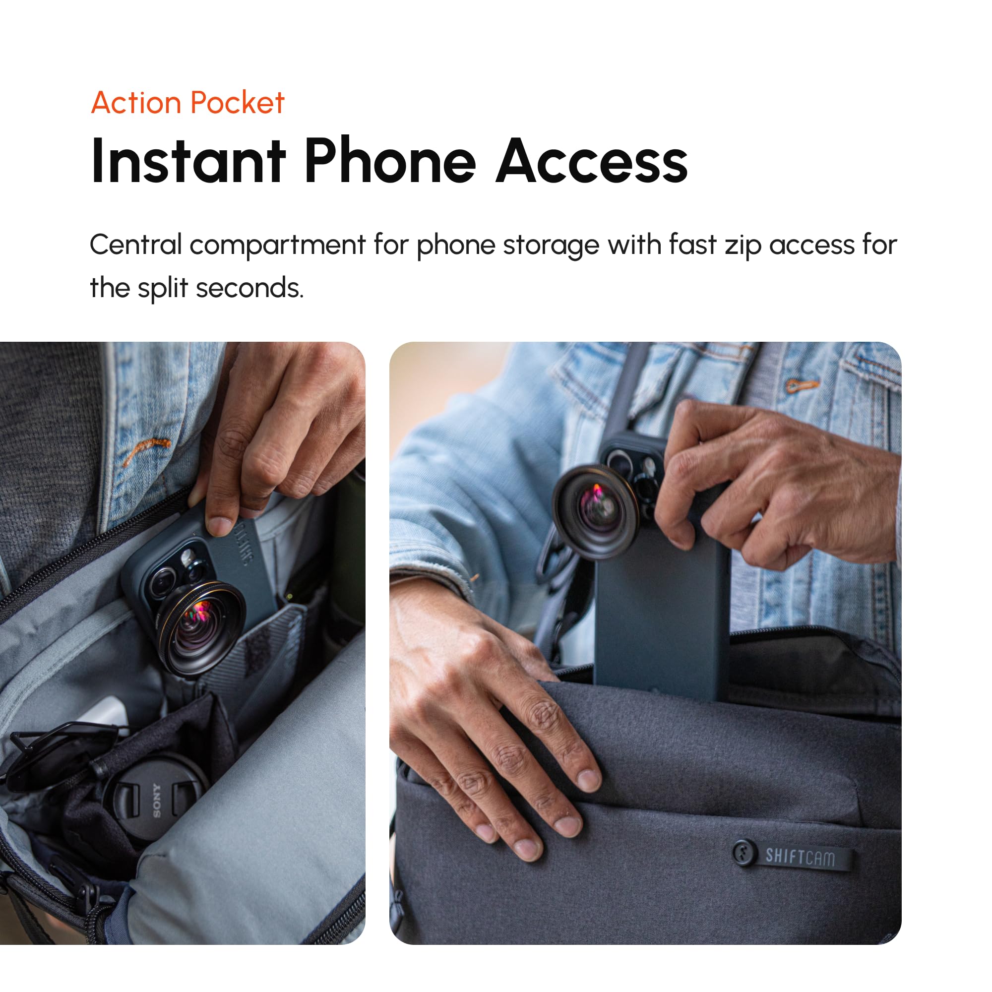 ShiftCam WorkFlow Sling Bag | Hochfunktionelle Tasche für die mobile Fotografie mit magnetischem Handyhalter, Objektivfach und Schnellzugriff | Optimiert den Workflow (Sling L, 7L)