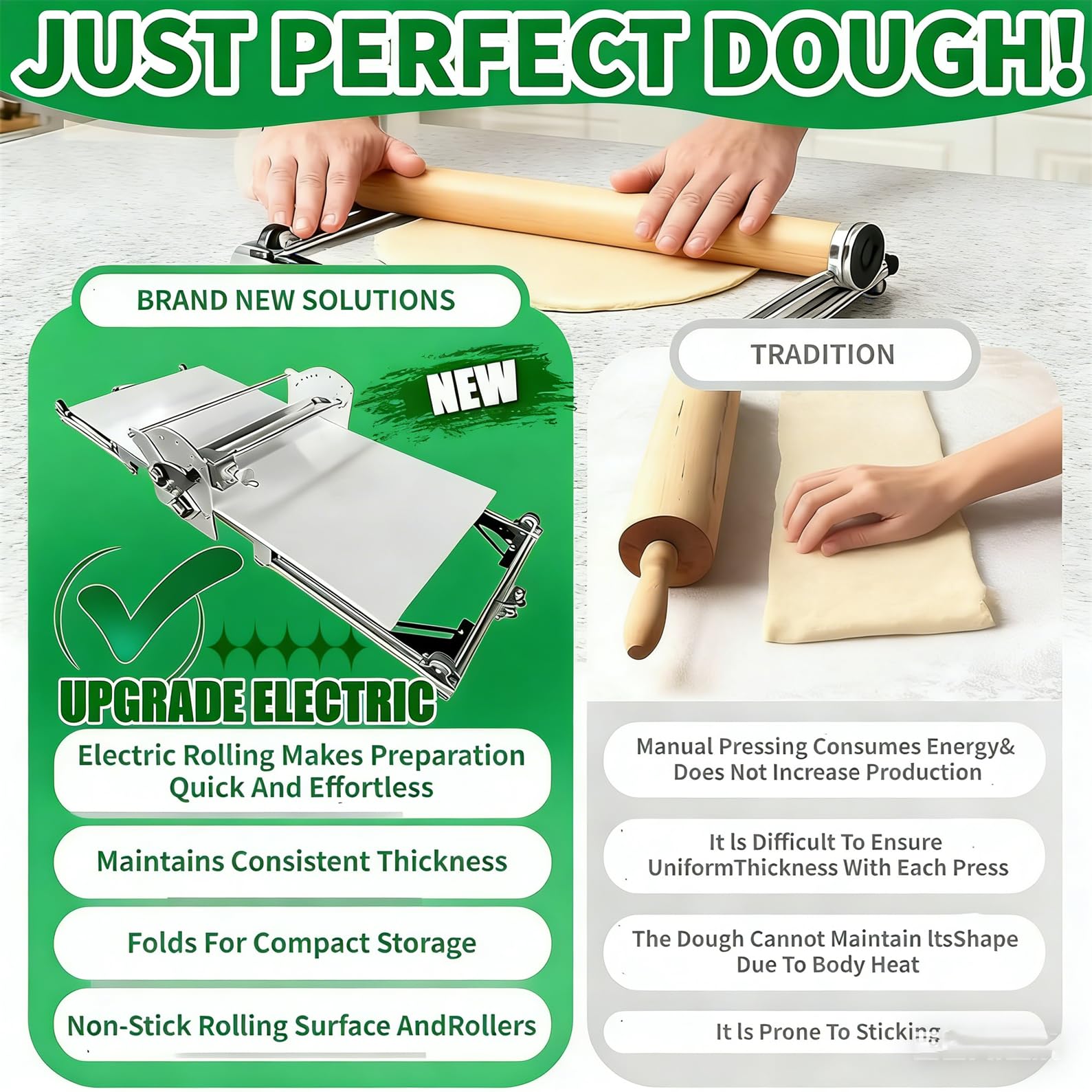 Macchina per La Pasta Elettrica, Sfogliatrice Automatica per Pasta Sfoglia, Struttura in Acciaio Inox, Spessore Da 2 a 30 Mm Controllo, Con Tagliere Da 40×17,7 Pollici per Croissant, Pasta Fresca