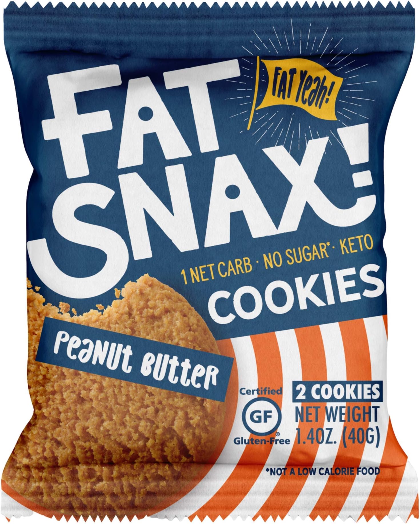 Fat Snax Low-Carb Soft Baked Keto Cookies, Peanut Butter, 1.4 Ounce (Pack of 12), Almond Flour Cookies, Certified Gluten-Free, Low Sugar Snack, 1g Net Carbs, 9g Fat