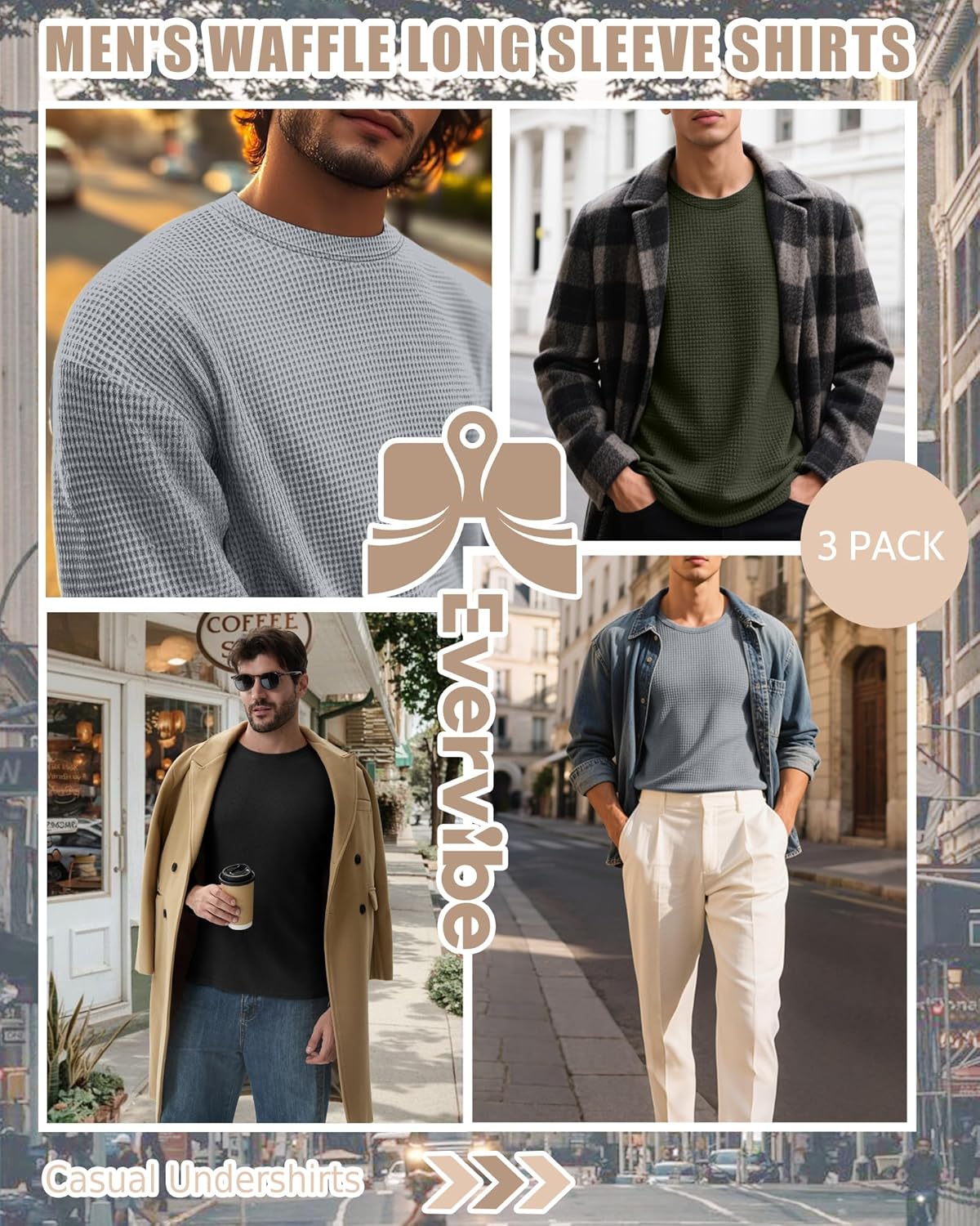 3 Pack Men's Big and Tall Long Sleeve Shirts, Waffle Crew Neck Thermal Underwear Tops Lightweight Casual Undershirts - Image 3