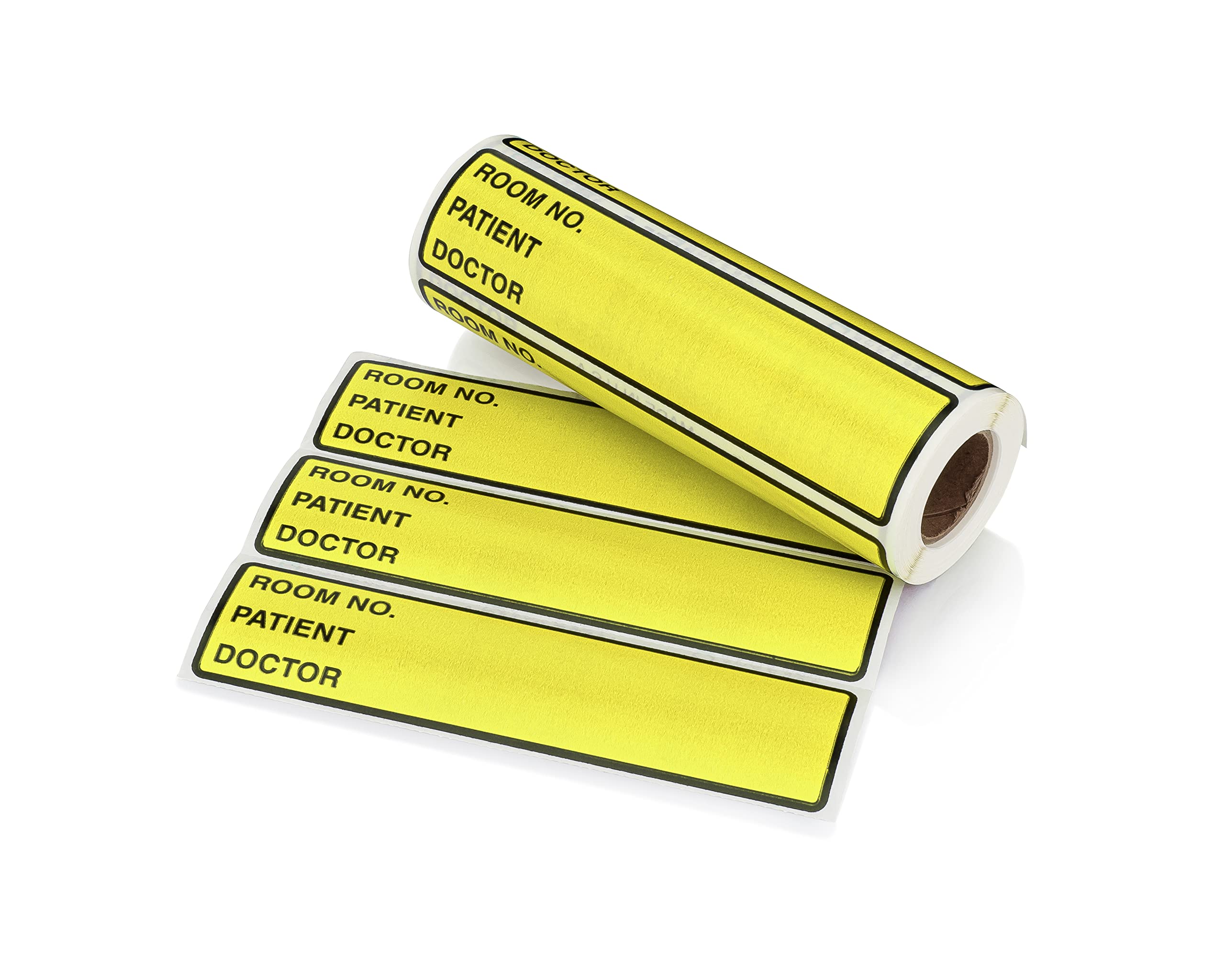 Carstens Patient I.D. Adhesive Medical Chart Labels for 1.5” – 4” Ring Binder Spines – Pre-Printed Sticker Labels (Room No. / Patient/Doctor), 5 3/8” x 1 3/8”, Yellow, Roll of 200
