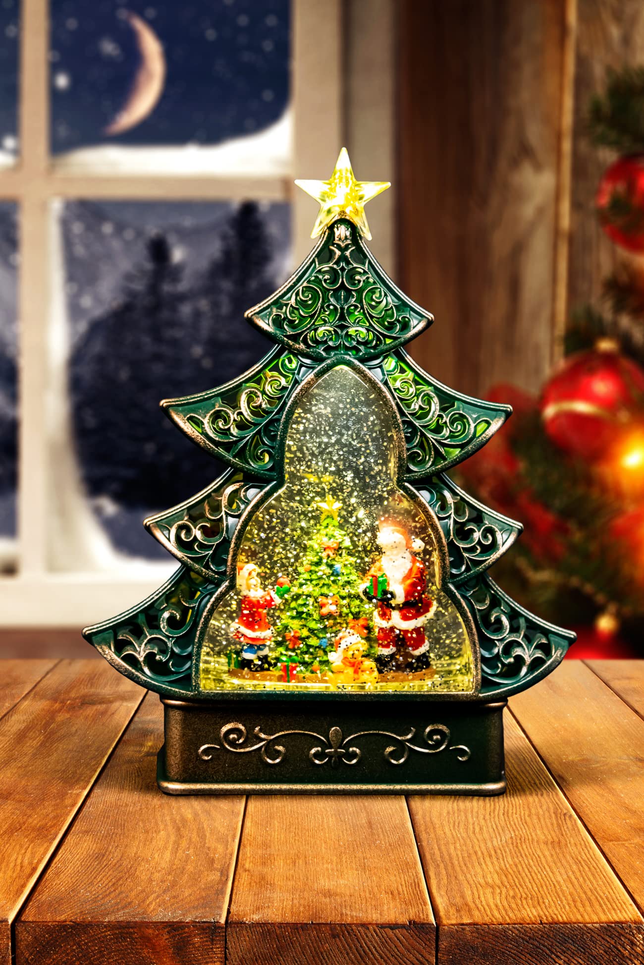 Shatchi Santa Scene In Tree Globe Christmas Santa Scene Globe Tree With Swirling Water Glittering Music And Lights For Christmas Home Decorations Gifts