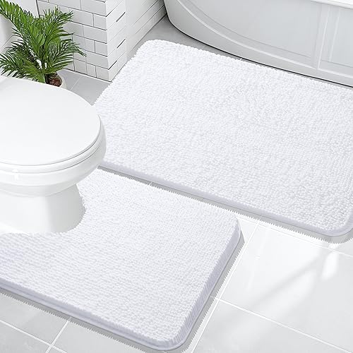 Miniatura 124 de OLANLY Juego de 2 alfombras de baño, tapetes de baño de felpilla suave y absorbente y tapete para inodoro con contorno en forma de U, alfombra de