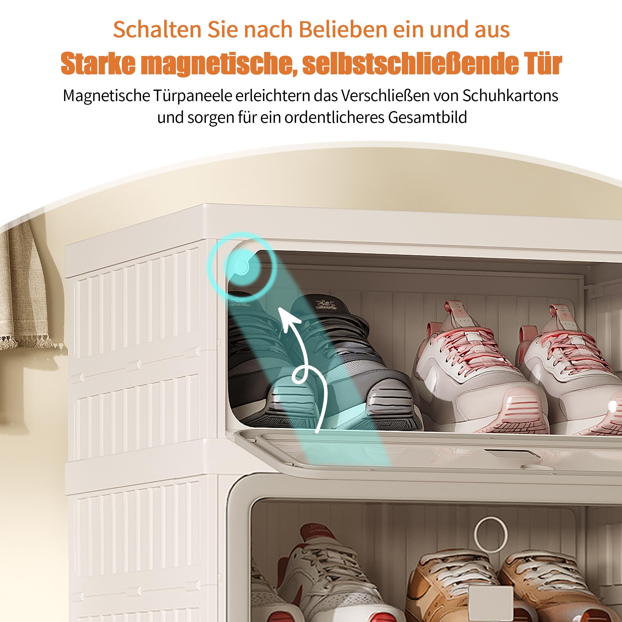 Scarpiera con ante, scarpiera in plastica con ante magnetiche, scarpiera impilabile per corridoio, camera da letto, porte trasparenti in PET, scarpiera con spazio (bianco + grigio, 1 colonna)