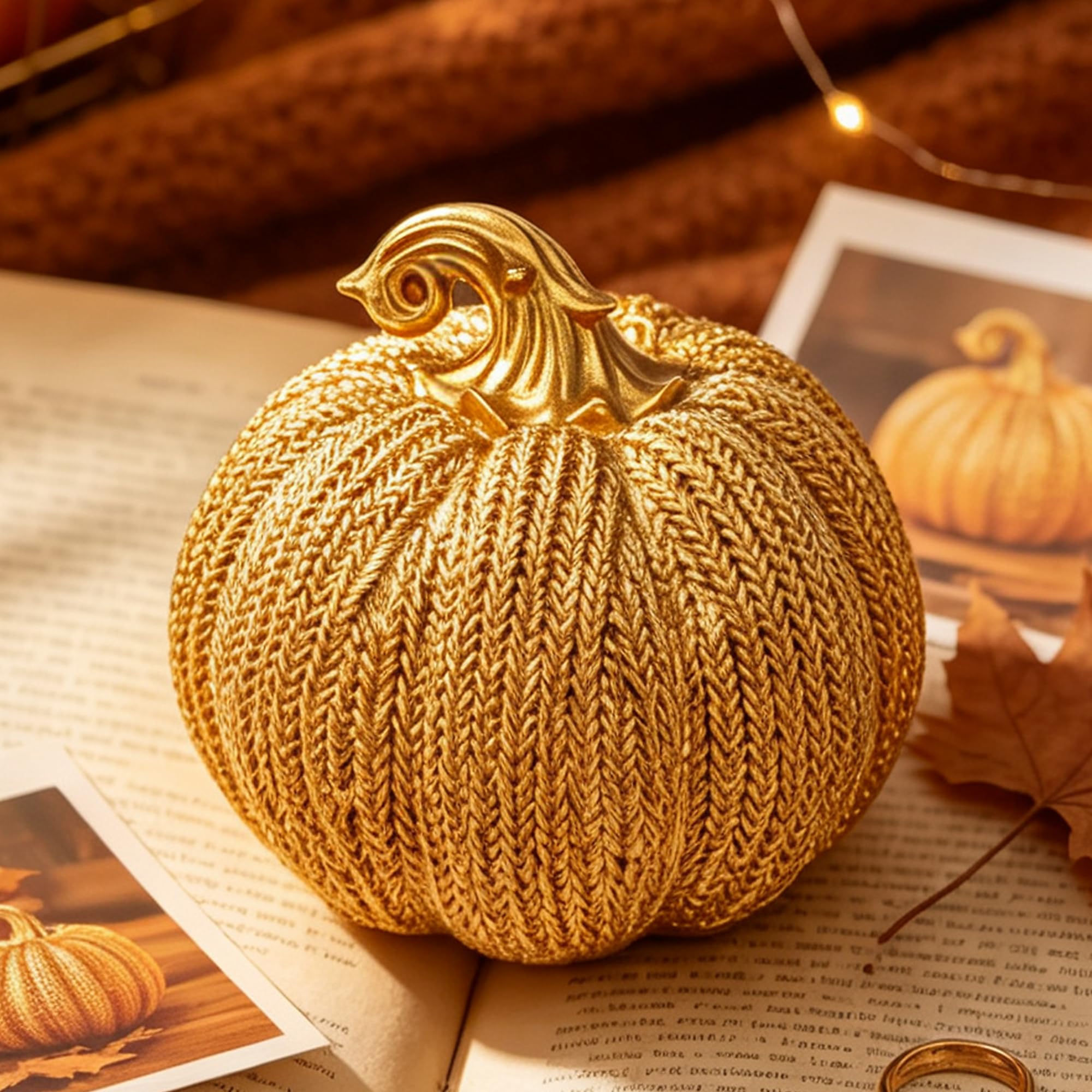 Funzhan 4.7" Gold Resin Pumpkin Fall Decor Thanksgiving Table Centerpiece