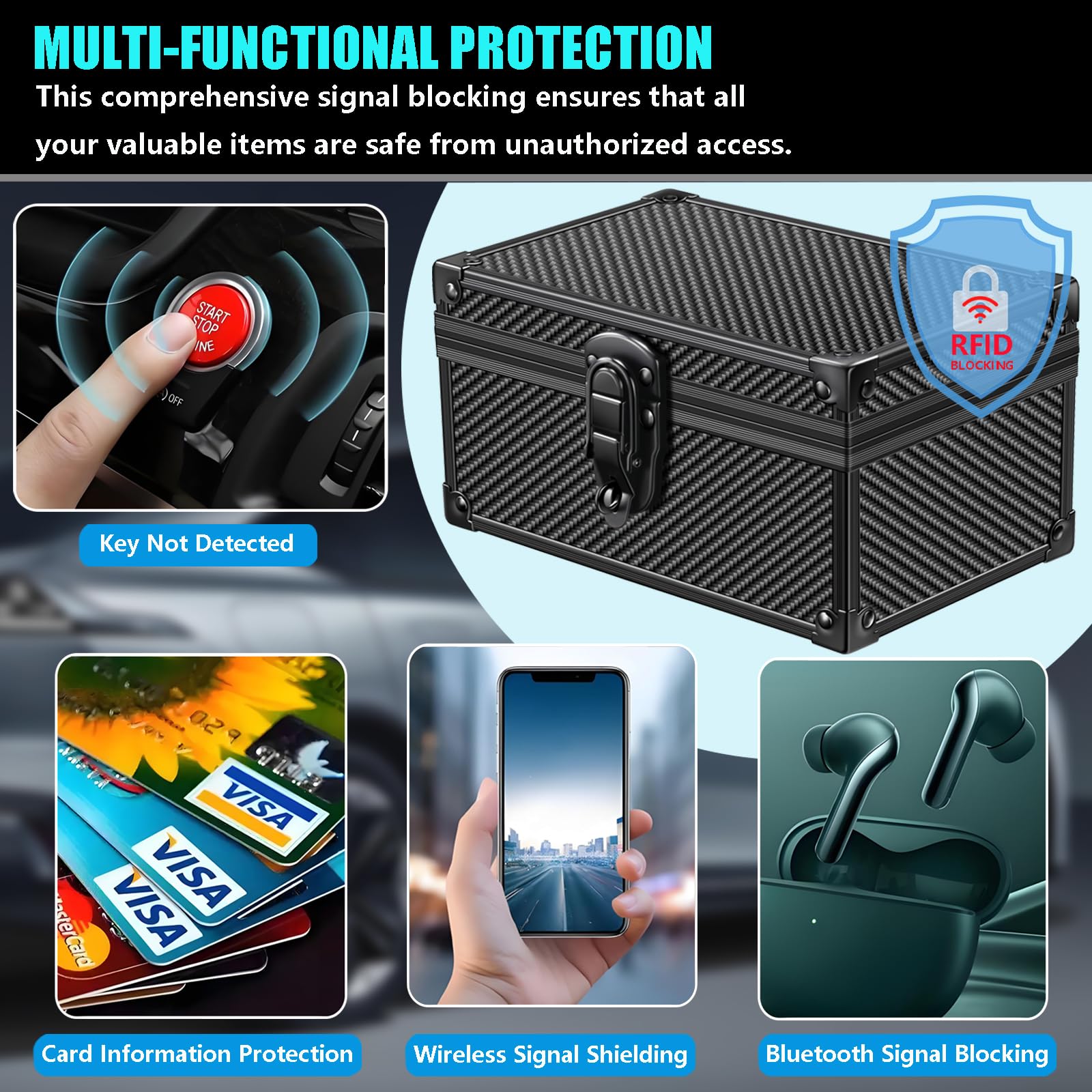 Faraday Box für Autoschlüssel – Keyless Go Diebstahlschutz, RFID Signalblocker gegen Relaisangriffe (Kohlefaser Schwarz)