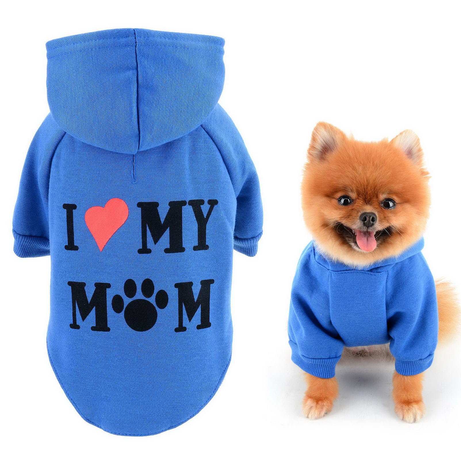 SMALLLEE_LUCKY_STORE Dog Hoodie for Small Dog Pet Pullover Sweatshirt with Letter I Love My Mom and Leash Hole