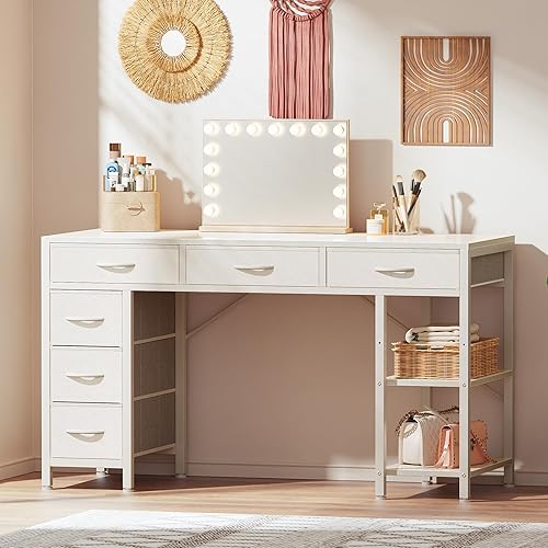 Miniatura 2 de Escritorio de computadora Huuger con 6 cajones, escritorio de oficina con estantes, escritorio de juegos reversible, escritorio de esquina con