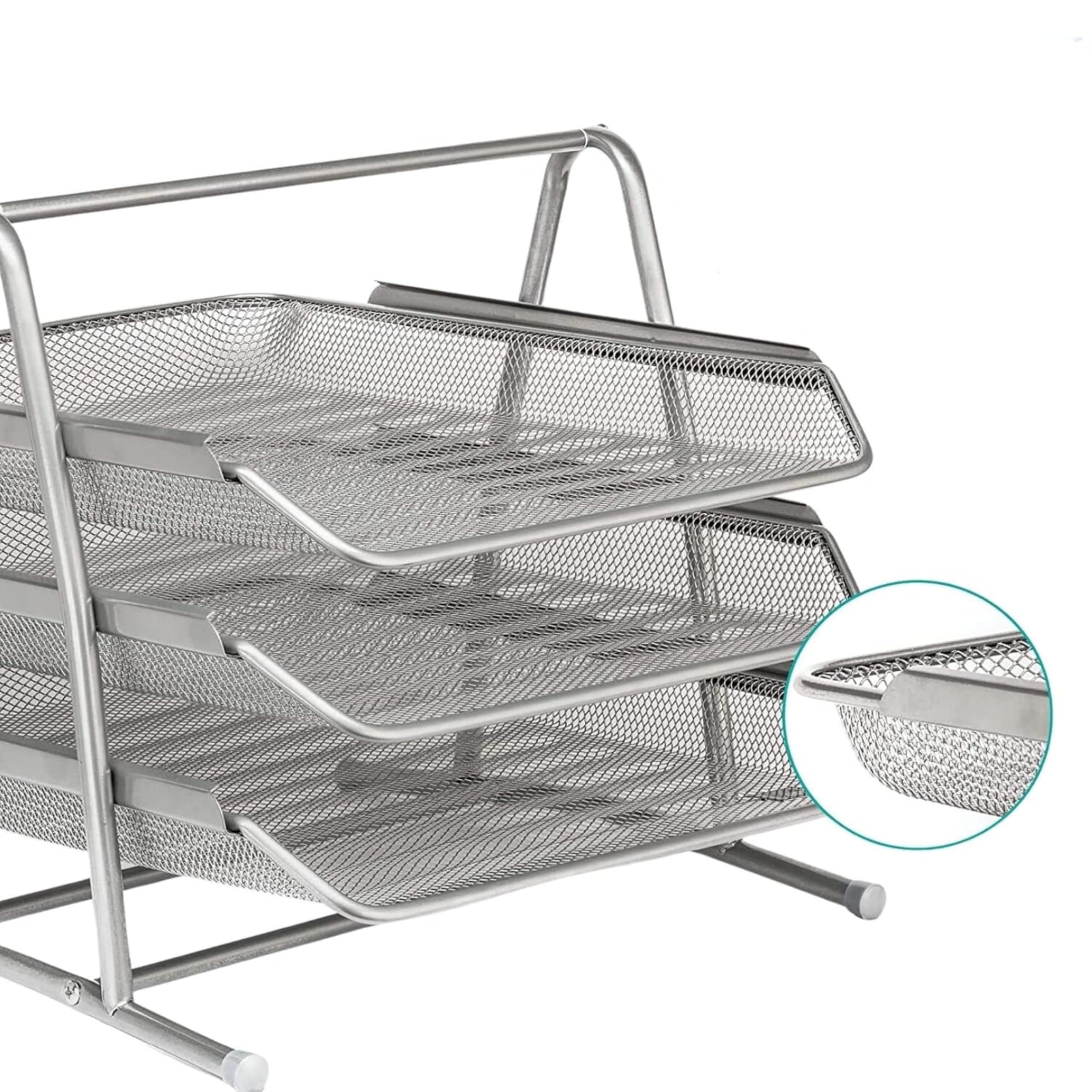 Organizzatore Da Scrivania 3 Vassoi Metallici Raylu - Per Documenti A4, Colore Argento - Foto 10