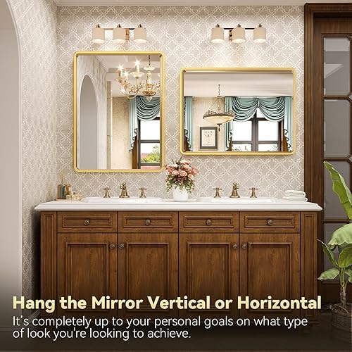 Miniatura 5 de Brightify Espejo de baño dorado para pared, marco de metal rectangular de 20 x 28 pulgadas, espejo de tocador dorado para montaje en pared, vertical