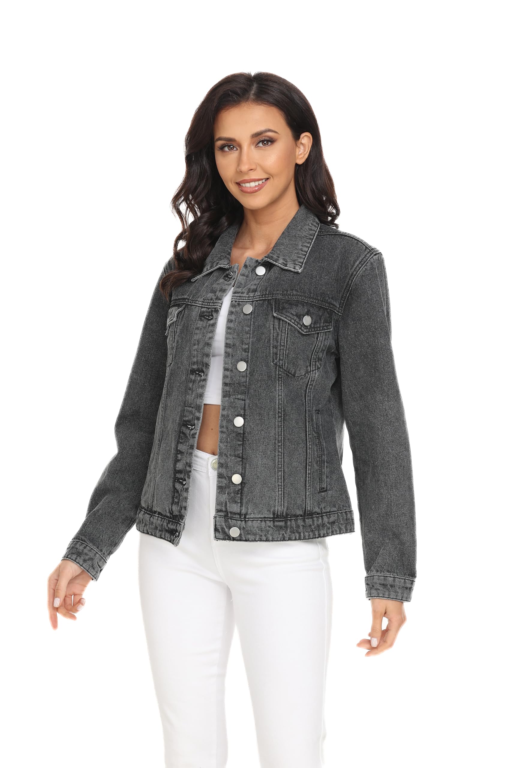 J.Corrine Damen Denim Weste Top Casual V-Ausschnitt Knopflei