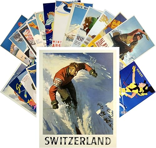Postal Pack 24pcs Esquí Invierno Deporte Vintage Viaje Póster Revista