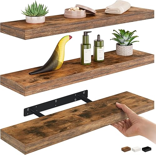 Miniatura 15 de Ballucci Estante flotante, estante de pared de madera de 36 pulgadas con soportes invisibles para baño, sala de estar, dormitorio, cocina, Negro