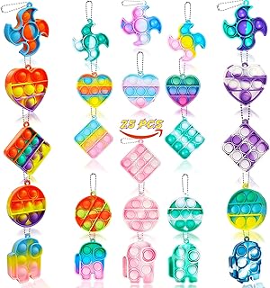 HULODIS 25 Pack Mini Keychain Fidget Toy Mini Stress Relief Hand Toys, Mini Push Pop Bubble Fidget Sensory Bulk Toy, Wrap ...