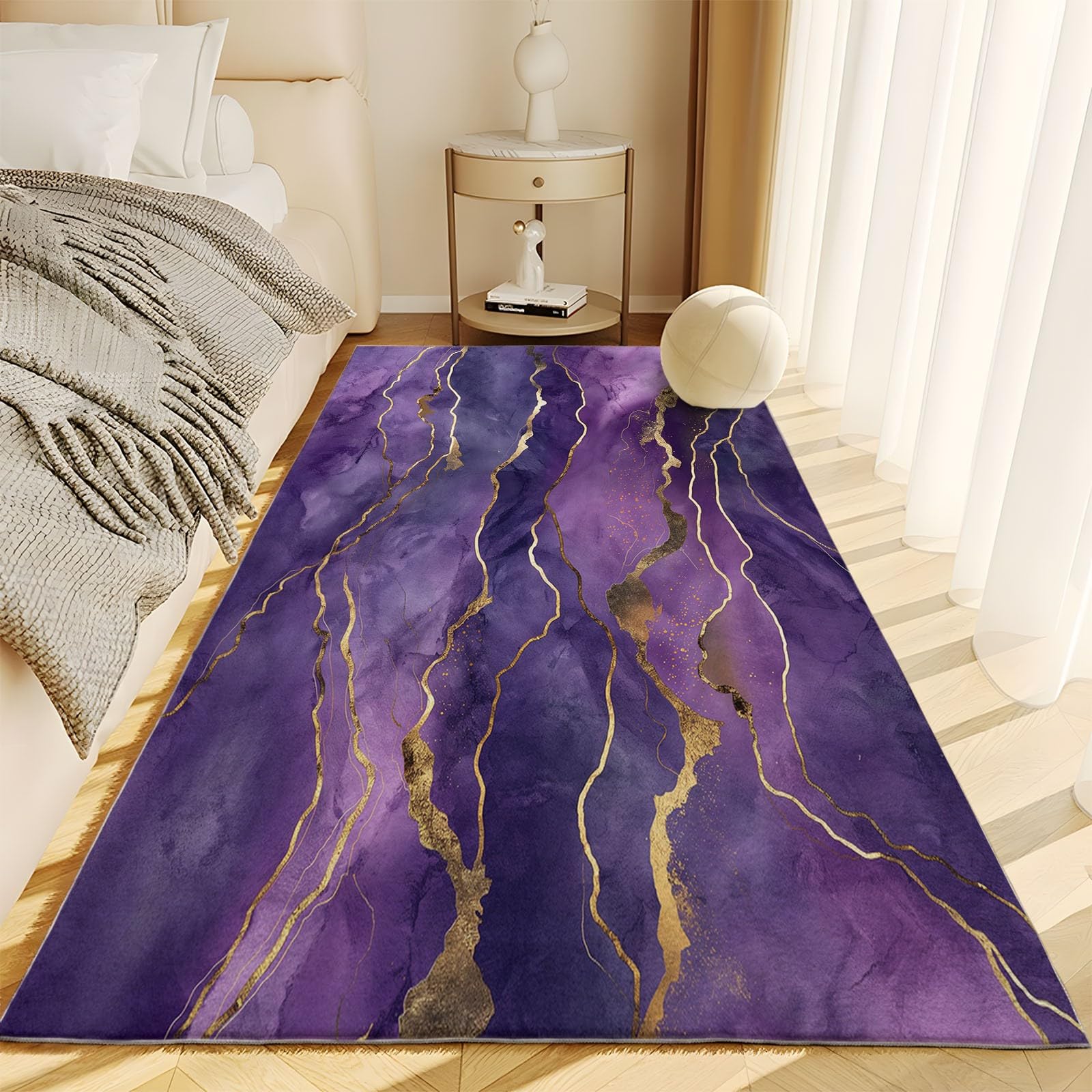 Generico Tappeto Soggiorno Marmo Viola 80x150 cm Tappeti per Salotto Moderno Cameretta Bimba Tappeti, Tappeto morbido e Antiscivolo Soffice per la camera da letto
