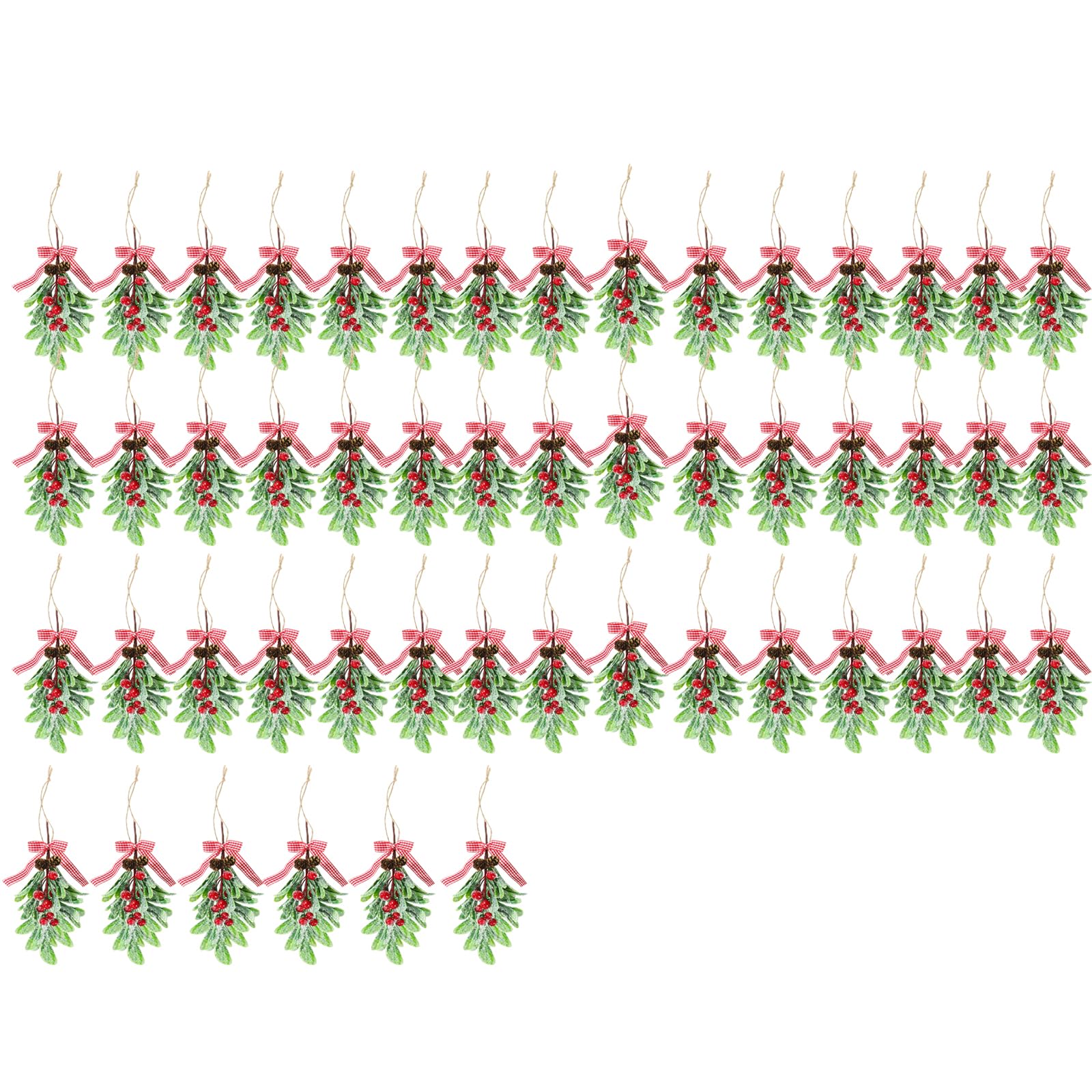 Mistelzweig-Dekoration – Mistelzweig-Weihnachtsdekoration, karierte Schleife, rote Beeren, Weihnachtskugel, künstliche trockene Blätter, hängende Dekoration, Mistelzweigkraut für Baum/Tür 51