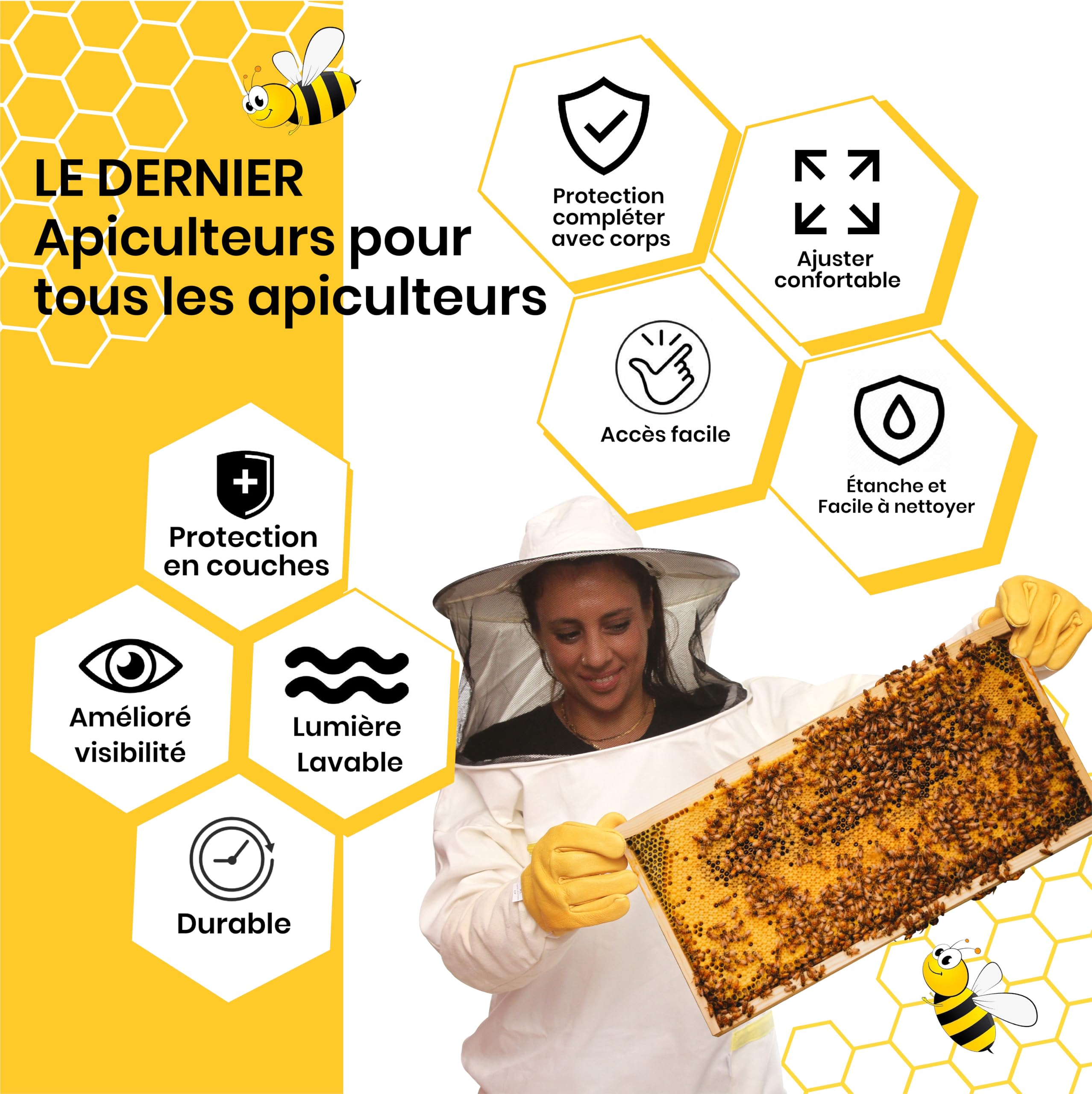 Vêtements apicoles de qualité Bee Art. Tenue avec bonnet rond, manches et élastique. Produit professionnel, matériel apicole, veste d'apiculteur, excellente protection pour les apiculteurs L