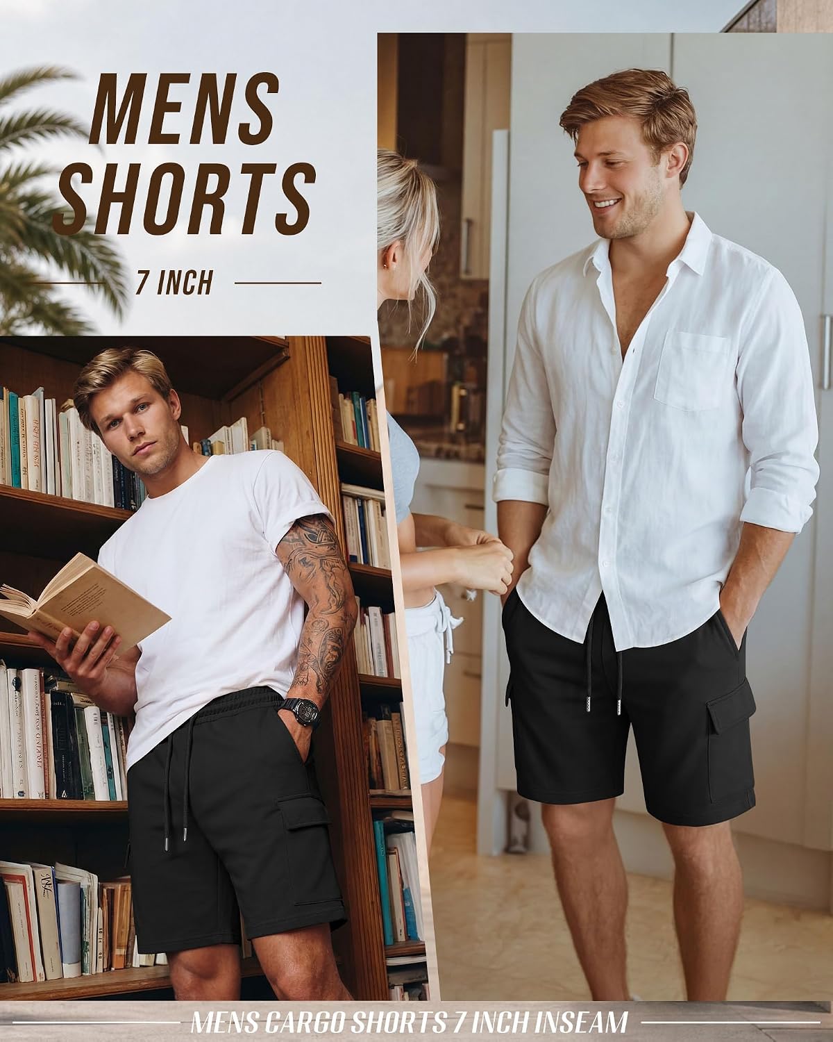 Neer Men's Big and Tall Shorts Cargo Baggy Sweat Short 7" Drawstring Elastic Waist Summer Casual Athletic Pants with Pockets